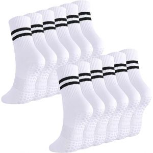 6 Paires De Chaussettes De Yoga Antid&eacute;rapantes Pour Femmes - Chaussettes Pilates Avec Semelle En Silicone - Mi-Bas En Coton Respirant Pour Ballet, Danse, Fitness Et Exercice Physique, - Neuf