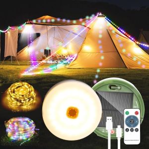 Guirlande Lumineuse Exterieure Solaire Camping 20m, Rgb+Blanc Chaud Guirlande Exterieure Solaire, Lampe De Camping, D&eacute;coration, Le Jardin, &Eacute;clairage 13modes, 230 Leds Portable Guinguette - Neuf