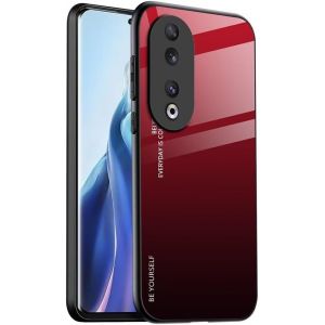 Kal-Coque Adapté Pour Honor 90 5g (6.7"" Inches), Coque Arrière En Verre Dégradé Anti-Chute Et Anti-Rayures Étui De Téléphone Portable - Rouge Noir - Neuf