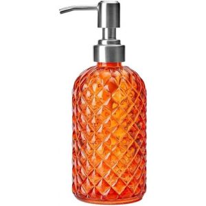 KAL-Distributeur De Savon En Verre De 400 Ml Avec Pompe En Acier Inoxydable, Pompe Orange, Distributeur De Lotion Liquide Pour Salle De Bain, Cuisine, Plan De Travail, Buanderie - Neuf