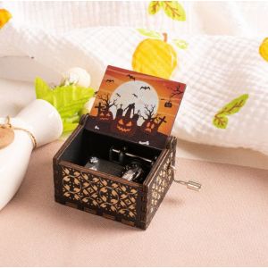 Boîte à musique à manivelle en bois Halloween n styles Amazing Night Painting, Noël avec manivelle - vintage - cadeau idéal pour Halloween, anniversaire, Noël, Saint Valentin - Neuf