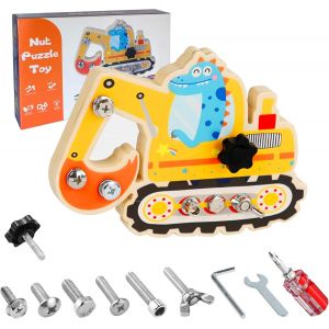 ChenQuanSarl-Montessori Jouet À Partir De 2 Ans, Planche À Visser Montessori À Partir De 3, 4, 5 Ans, Jouet Éducatif, Motricité Fine, Excavatrice Pour Enfants Avec Éléments D'Animaux Mignons - Neuf