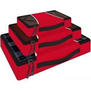Lot De 3 Cubes De Rangement Pour Val , Voyage, Vacances, Voyage, Essentiels, Imperm&eacute;able, Respirant, Multi-U , Sac De Rangement De Compression, Rouge - Neuf