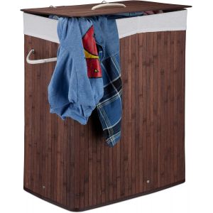 MEVRONISSHOP-10024382_93 Corbeille bambou panier &agrave; linge 2 compartiments coffre pliable couvercle 100 litres, marron, 63 x 52 x 33 cm - Neuf