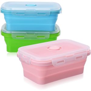 Kalanka-3 Pcs Bo&icirc;te &Agrave; Lunch En Silicone Pliante, 500ml Bento Lunch Box Micro Ondable R&eacute;frig&eacute;rateur Cong&eacute;lateur, Boite A Lunchbox Pliables Avec Couvercles, Boite Pique Nique Meal Prep Alimentaires - Neuf