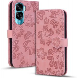 Kal-Coque Pour Honor X6 4g/ X8 5g/ Honor 70 Lite 5g Premium Pu Cuir Housse Avec Fermeture Magnétique Stand Fonction Fleurs De Cerisier Embossées L'étui Pour Téléphone Honor 70 Lite 5g, Rose - Neuf