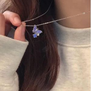 Kal-Collier Papillon En Cristal Violet Collier Papillon En Argent Opale Collier Papillon Petit Collier Ras Du Cou En Cz Collier Papillon En Cristal Bijoux Pour Femmes Et Adolescentes - Neuf