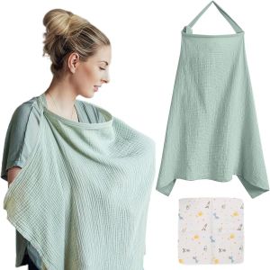 Kalanka-Couverture Allaitement Bébé, Couvertures D'allaitement, Tablier Allaitement Bebe Et Serviette De Salive, Cache Allaitement Écharpe Pour Mamans, Coton Douce Respirante Ajustable (Vert Clair) - Neuf