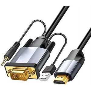 Câble Adaptateur Vga Vers Hdmi Avec Audio, Convertit La Source Vga (Pc) Dans Le Connecteur Hdmi (Tv/Moniteur) 1080P, Câble Adaptateur Vidéo Pour Ordinateur, Projecteur (5 M) - Neuf