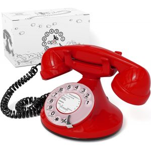 Funkyfon Cable : T&eacute;l&eacute;phone R&eacute;tro Au Style Des Ann&eacute;es 1920 Avec Cadran Rotatif Rouge - Neuf