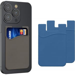 3x Porte-Carte Adh&eacute;sif Pour T&eacute;l&eacute;phone - Pochette Autocollante Silicone Pour Smartphone - Format Carte Bleue - Bleu Marine-Bleu Marine-Gris - Neuf