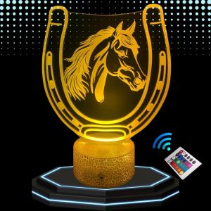 Lampe De Chevet 3d Led Animal Cheval - Veilleuse Changement De Couleurs - Luminaire Tactile Bureau Et Chambre Enfant - Eclairage D'ambiance - Id&eacute;e Cadeau Anniversaire Et No&euml;l. (Cheval2) - Neuf
