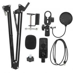 Microphone professionnel cardioide a condensateur de bureau pour reunions en ligne en direct - Neuf