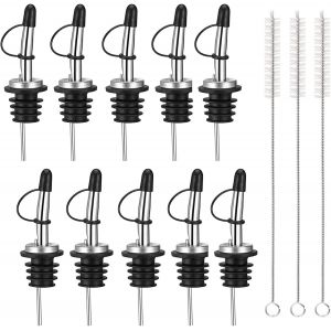 Checarzhn--No1-Lot De 10 Becs Verseurs En Acier Inoxydable Avec 3 S De Nettoyage, Portionneurs Avec Joint En Caoutchouc Pour Bouteilles De Vin, Liqueur, Huile D'olive, Café Sirop - Neuf