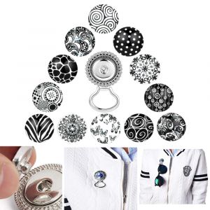 Lot De 13 Porte-Lunettes Magnétiques (Broche Diamant + 12 Boutons À Motifs Noirs Et Blancs) Pour Femme, Pour Lunettes De Lecture, Lunettes De Soleil Et Support De Sécurité - Neuf