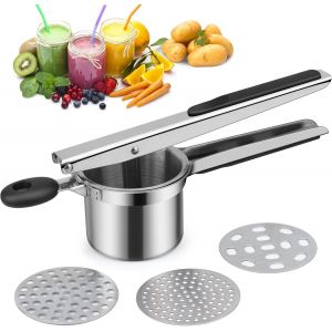 (B) Presse-Purée Multi-Usages, Presse-Purée Manuel En Acier Inoxydable Avec 3 Disques Interchangeables Pour Purée De Pommes De Terre, Jus De Citron - Neuf
