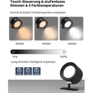 TIANYI-Applique murale sans fil à intensité variable - 3 modes de couleur - Lampe de chevet et RVB - Noir - 1 pièce - Neuf