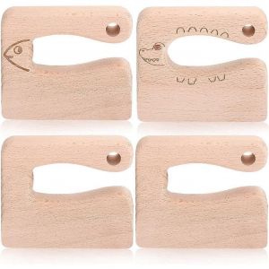 4 Pi&egrave;ces Couteau En Bois Pour Enfants 2 Mod&egrave;les Couteau De Coupe S&ucirc;r Hachoir De Cuisine En Bois Pour - Neuf