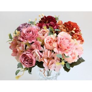 Bouquet de pivoines artificielles en soie - 5 tiges - Neuf