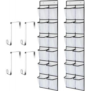 Kgabery-2 Pièces Poche De Rangement Suspendue,14 Poches Range Chaussures À Suspendre Sur La Porte,Organiseur Chaussures Avec Crochets Métalliques - Neuf