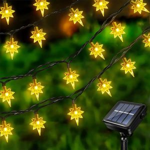 KAL-Guirlande Lumineuse Solaire De Noël 12 M 100 Leds Lumières Étoile Du Nord, Étanche Guirlande Lumineuse Étoile Du Nord, 8 Modes Guirlandes Lumineuses Pour Maison Jardin Noël Fête - Neuf