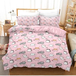 Cheng-Housse De Couette Chat 135x200, Motif Chat Mignon En Microfibre Douce, Avec Housse De Couette Et Taies D'oreiller, Pour Gar&ccedil;ons Et Filles(Chat 5, 135x200cm) - Neuf