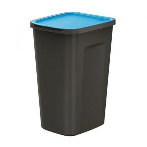 Poubelle 50 litres, dimensions 39x34x58 cm, pour le tri des déchets, bleue, avec couvercle d'ouverture en plastique léger, modulaire - Neuf