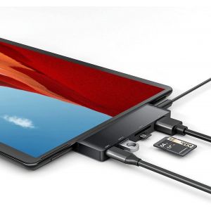 Station d'accueil Surface Pro X USB C,adaptateur Surface Pro X avec HDMI 4K,chargement USB C PD,prise casque,USB 3.0,lecteur de carte SD/TF pour Microsoft Surface Pro X - Neuf