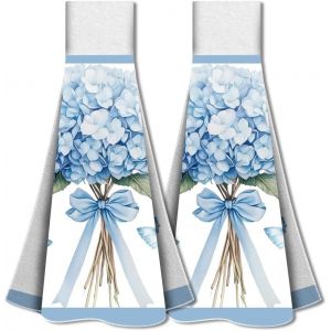 ERYI-2 Torchon De Cuisine D'Hortensia Avec Boucle De Suspension, Serviette De Cuisine De Bouquet D'Hortensia Torchon À Vaisselle Serviette Douce Et Absorbante À Suspendre Pour Cuisine Salle De Bain - Neuf