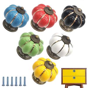 Boutons de tiroir en céramique Bouton en forme de citrouille pour la rénovation de commode et de placard (6 pièces 6 couleurs) - Neuf
