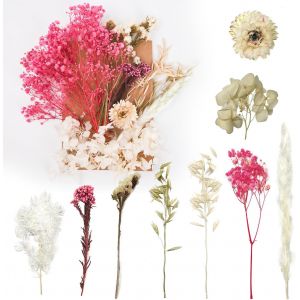 Fleurs s&eacute;ch&eacute;es,Fleurs press&eacute;es,Fleurs s&eacute;ch&eacute;es,Loisirs cr&eacute;atifs,r&eacute;sine,Scrapbooking,cr&eacute;ation de Bijoux,d&eacute;corations Florales (Rose et Blanc Pur) - Neuf