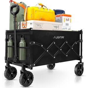 Chariot De Plage Pliable - Porte-Gobelet - Poignée En D Réglable - Chariot De Jardin - Chariot De Plage Pour Tous Les Terrains - Camping - Shopping - Chariot À Main - Roues Silencieuses - Neuf