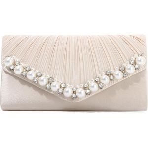Pochettes pour Femmes sac de Soir&eacute;e en Perles sac &agrave; Main en Satin Pliss&eacute; sac &agrave; Bandouli&egrave;re pour Mariage Formel - Neuf