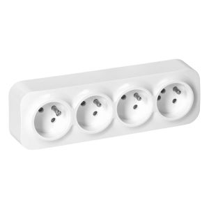 Bloc Prise Murale 4 x 2P+T 16A/230VAC IP20 Version Francaise Prise en Saillie pour Montage Mural en Interieur Prises &eacute;lectriques Standard Murales avec Finition Brillante.[A8] - Neuf