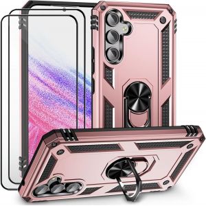 Kal-Coque Pour Samsung Galaxy S25 Or Rose Étui Protection Avec 2 Verre Trempé Support Armure Robuste Antichoc Silicone Tpu 360 Degré Cas De Téléphone De Voiture Bumper - Neuf