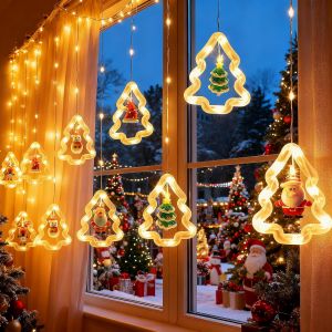 JGD-Rideau Lumineux No&euml;l Int&eacute;rieur, 3M 100LED Guirlandes Lumineuses de Sapin de No&euml;l Circulaire 8 Modes USB, &Eacute;tanche Rideau Lumineux D&eacute;coration pour Fen&ecirc;tre, Balcon, Chambre &agrave; coucher, Blanc Chaud - Neuf