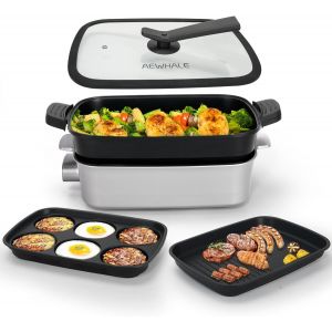 Nouvelhorizonstore-Grille &Eacute;lectrique Multifonction 3 En 1, 1500w Gril Plat &Eacute;lectrique Et Po&ecirc;le Profonde, Anti-Adh&eacute;sif Rev&ecirc;tement Multifonction Pour Griller, Saisir, Cuire &Agrave; La Vapeur, Mijoter, Bouill - Neuf