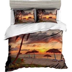 Personnes Housse De Couette X Cm Conception De La Plage En D Tropicale Palmiers &iquest;&iquest; Voile Ciel Bleu La Mer Lever Du Soleil Au Cr&iquest;&iquest;Puscule Paysage Romantique Parures De Lit (Style # - Neuf