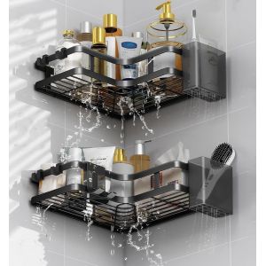 &Eacute;tag&egrave;re de Douche sans Percage, Etagere Salle Angle de Bain, Rangement Douche pour Nettoyant pour Corps de Shampoing, 4 pi&egrave;ces Etag&egrave;re Douche Angle, Noir - Neuf