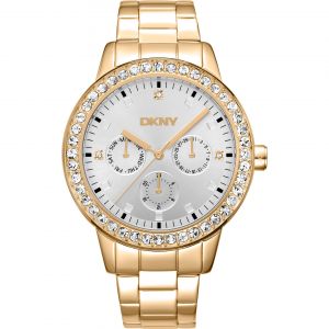 Montre Femme Dkny Parsons Glitz Dk1l055m0055 - Acier Dor&eacute; Multifonction Avec Lunette Sertie De Cristaux - Neuf