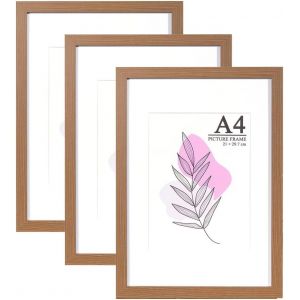 Cadre photo 30 x 40 cm ch&ecirc;ne solide en bois MDF avec passe-partout 21 x 30 cm (A4) Verre acrylique incassable &agrave; suspendre pour photos, images et posters - Neuf
