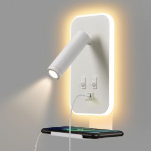Applique Murale Led, Liseuse De Chevet Avec Interrupteur, Avec Port De Chargement Usb Et Plateau Pour T&eacute;l&eacute;phone,&Eacute;clairage D'ambiance De La Chambre(Lumi&egrave;re Naturelle 3w+Lumi&egrave;re Chaude 9w) Blanc - Neuf