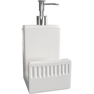 ERYI-Distributeur De Savon À Vaisselle Et Porte-Éponge, Distributeur De Savon En Céramique Mate Pour Évier De Cuisine, Distributeur De Savon Liquide De Ferme, Blanc, 10.2X20.8 Cm - Neuf