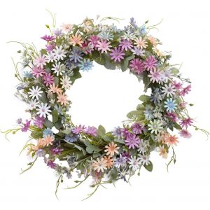 Couronne de chrysanthèmes avec feuilles vertes, couronne de porte d'entrée quatre saisons, illumine l'intérieur et l'extérieur - Neuf