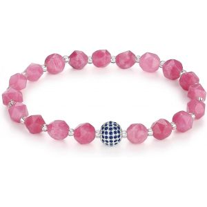 Kal-Femmes Bracelet En Perles Fait Main Bracelet Extensible En Pierre Naturelle 8mm Perles De Zircone Pav&eacute;e Authentiques Diamant Bleu Boules De Platine 18k Cristaux - Neuf