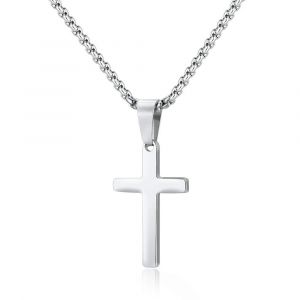Collier Croix Pour Homme, Acier Inoxydable, Argent, Croix, Uni P - Neuf