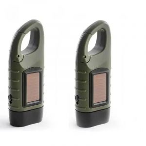 HUTP-Extérieur LED main pressage Dynamo solaire manivelle puissance lampe de poche torche lumière main presse manivelle Camping lampe lumière pour la maison extérieure-Green-2PC - Neuf