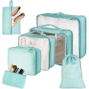 KALANKA-organisateur valise, rangement valise organisateur, organisateur de voyage, Lot de 7 Organiseurs de Bagage pour Voyage, les voyages en famille, le rangement &agrave; la maison (bleu clair) - Neuf