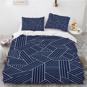 Duvet Cover 240 X 260 Cm,Blue Grid Bedding Set For Double Bed,Microfibre With Zip,1 Ultra Soft Bedding Set With 2 Pillowcases 65 X 65 Cm. - Neuf