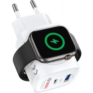 JGD-Haribo Chargeur pour Apple Watch, 3 en 1 Chargeur Rapide USB C 20W, PD3.0 Prise USBC pour Apple Watch Series 10/9/8/7/SE/Ultra et iPhone 17/16/15 Pro Max, Compact Voyage, Id&eacute;al Cadeau, Bleu - Neuf